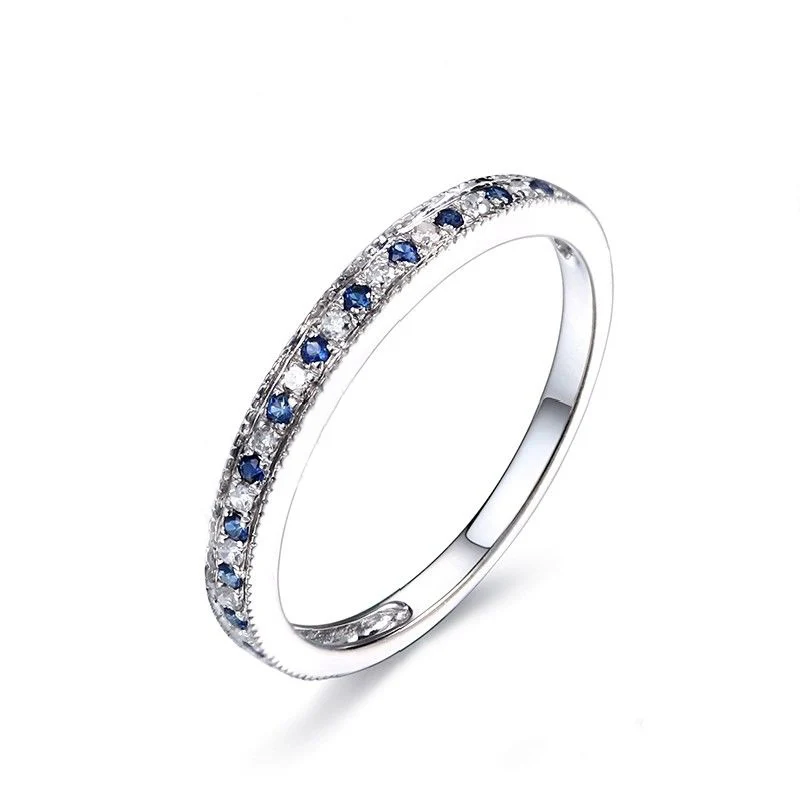 Стерлинговое Серебро 925 Pave 0.2CT натуральные бриллианты& сапфиры обручальные свадебные женские модные ювелирные изделия кольцо