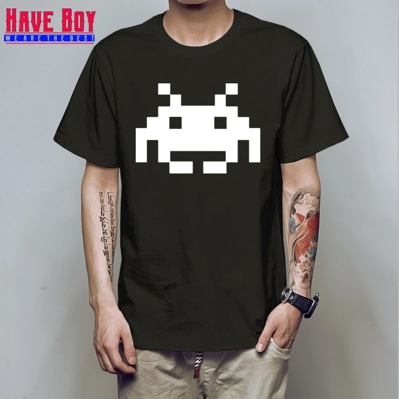 

HAVE BOY Game Space Invader Printed Men T Shirt Funny T Shirts Men Cotton Short Sleeve Tshirt Streetwear Tee Shirt Tees HB278