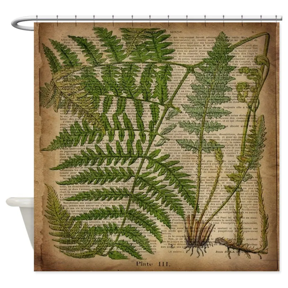 Botanical Fern Leaves Decorative Fabric Shower Curtain