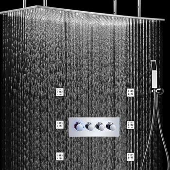 

Thermostatic High Flow Rain Ceiling Shower Panel Set Large Rainfall Shower Bath Massage Jets / Bathroom Quality Shower
