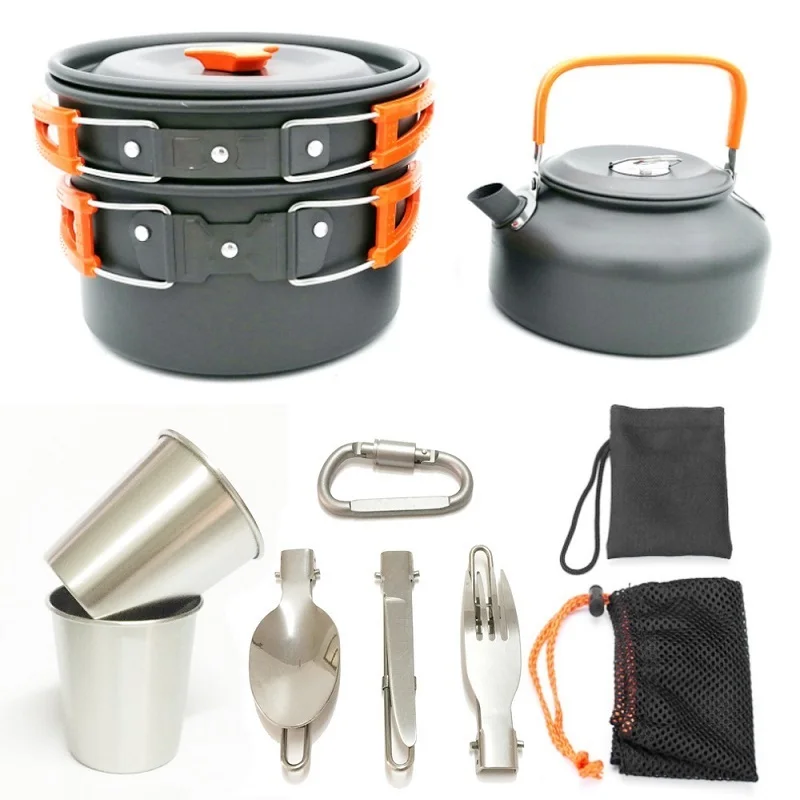 9pcs Outdoor Camping Cookware Cooking Hiking Picnic Travel Tableware Cutlery Utensils Set With
