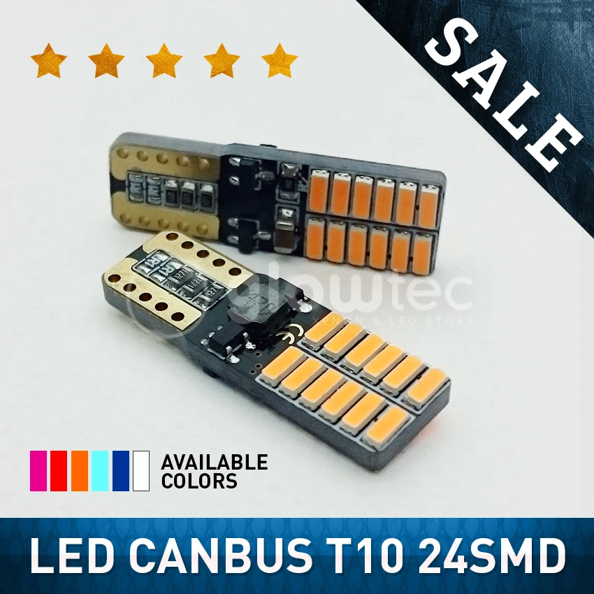 

T10 24smd LED light bulb car CANBUS no error 12V 24V Super bright clearance bulb lamp white red blue purple orange GLOWTEC