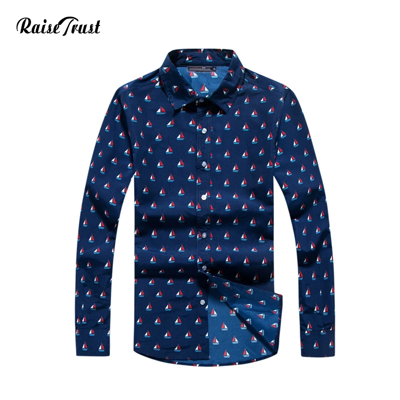 

men clothes 2019 autumn shirt street wear men shirt long sleeve camisa hombre social shirt print sailboat shirts oversize xxxl