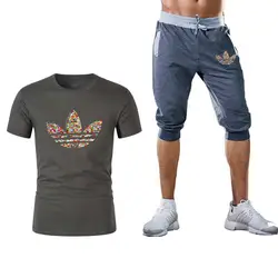 2019 новый мужской спортивный костюм летний популярный комплект 2 комплекта шорт набор круглый вырез Футболка модный бренд печать мужской
