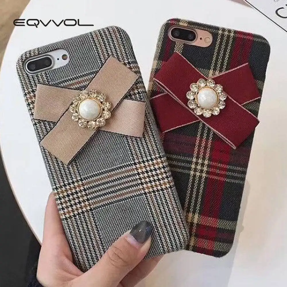 Eqvvol клетчатый Ретро Европейский Стиль чехол для iPhone X 8 7 6 S Plus тканевая