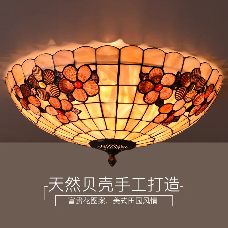 

European style pastoral led shell ceiling lamp living room bedroom balcony Mediterranean painted circular ceiling lamp
