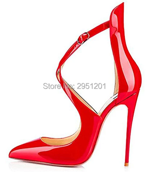 Women's Pumps Pointed Toe Sandals Shoes Cross Strap 12cm Thin High Heels Summer Stilettos Red Black Patent Leather Shoes Women's Pumps Pointed Toe Sandals Shoes Cross Strap 12cm Thin High Heels Summer Stilettos Red Black Patent Leather Shoes