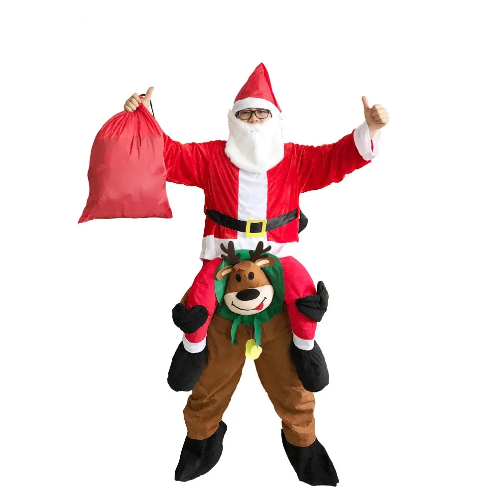Adult Christmas Santa Claus Costume Ride on Deer Santa Claus Costume