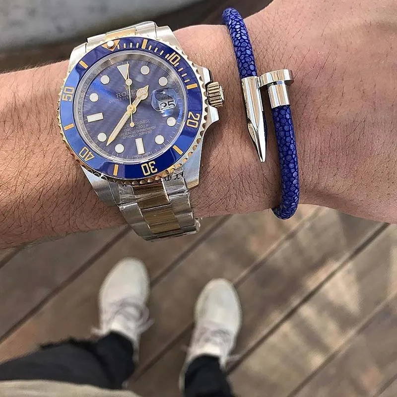 

Best Sale Real stingray Python Leather Nail Bracelet For Men Women Watch accessories luxury Real stingray leather Nail Bangles