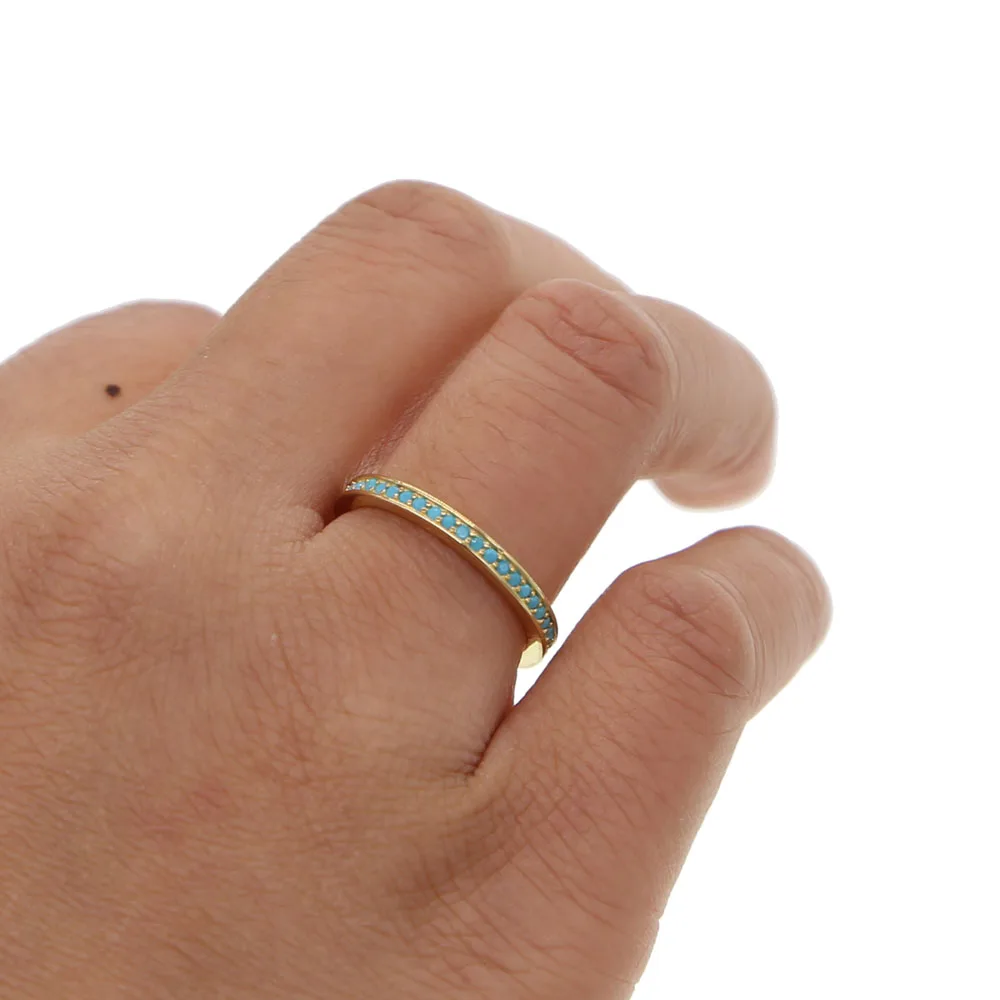 Серебро 925 пробы золотого цвета тонкое кольцо для девочек Изысканный тонкий бирюзовый камень изысканное кольцо высшего качества s925
