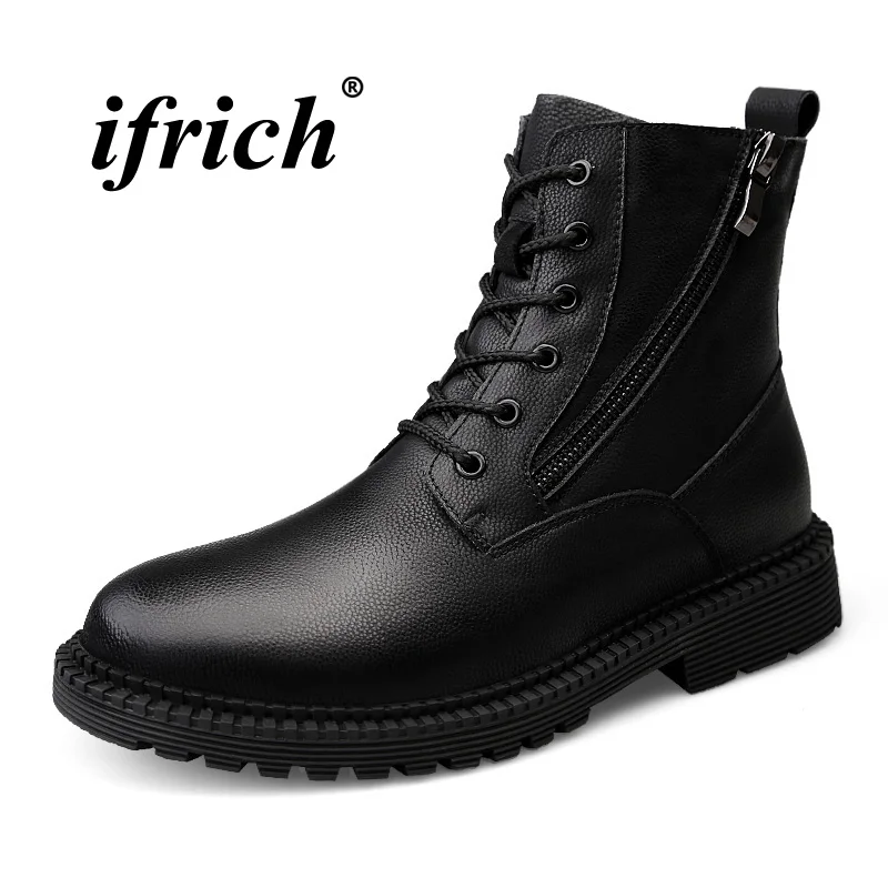 

High Quality Martins Men Boots With Fur Work Shoes Male Genuine Leather Youth Fashion Men Boots Non-Slip Men Motorcycle Boots