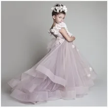 Fascinating Flower Girl Dresses Purple Luxury Bateau Sleeveless Court Train Handmade Flowers Little Girls Pageant Tulle