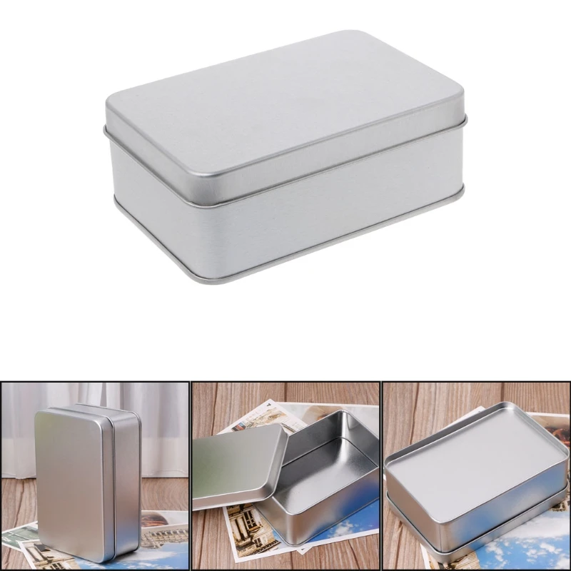 OOTDTY Small Metal Storage Box Tin Silver Storage Box Case Organizer For Money Coin Candy Key