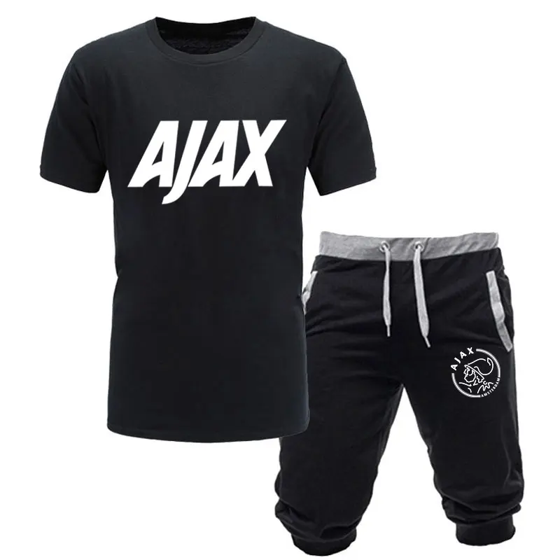 

2019 Fashion ajax t shirts Funny men T-shirts+Shorts two piece Short Sleeve T Shirts Luxury Summer Cotton Tee Shirts Hip Pop Top