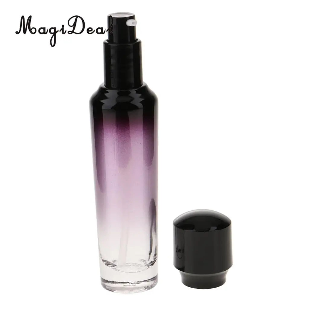 55ml/100ml Purple Glass Travel Empty Bottle with Black Treatment/Lotion Pump for Aromatherapy Lotions Beauty Gels Serums