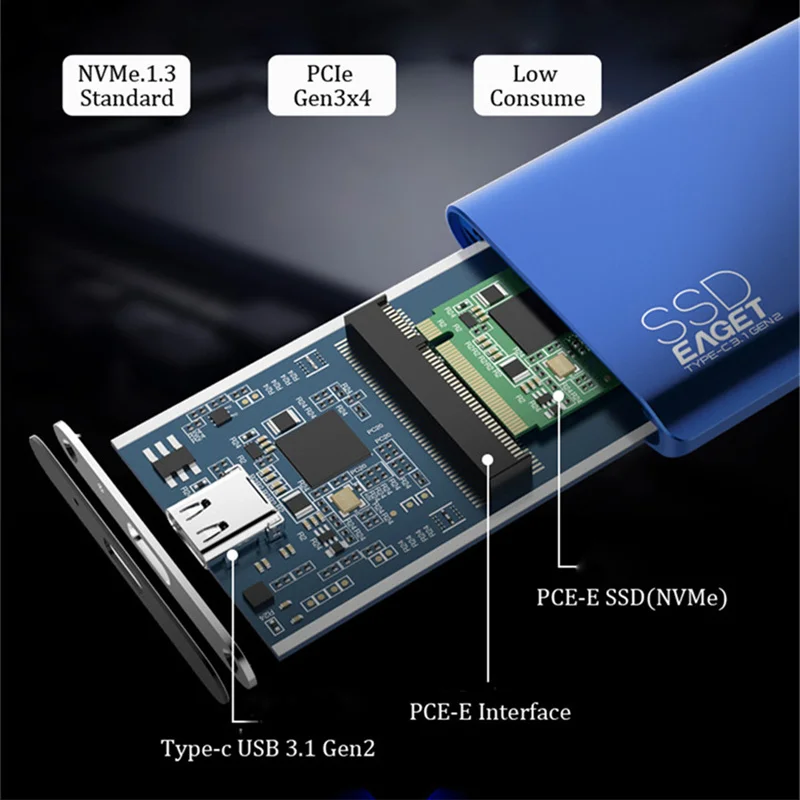 Eaget M10 внешний SSD ТБ 512GB Type C 3 1 Gen2 Мобильный Внешний твердотельный накопитель