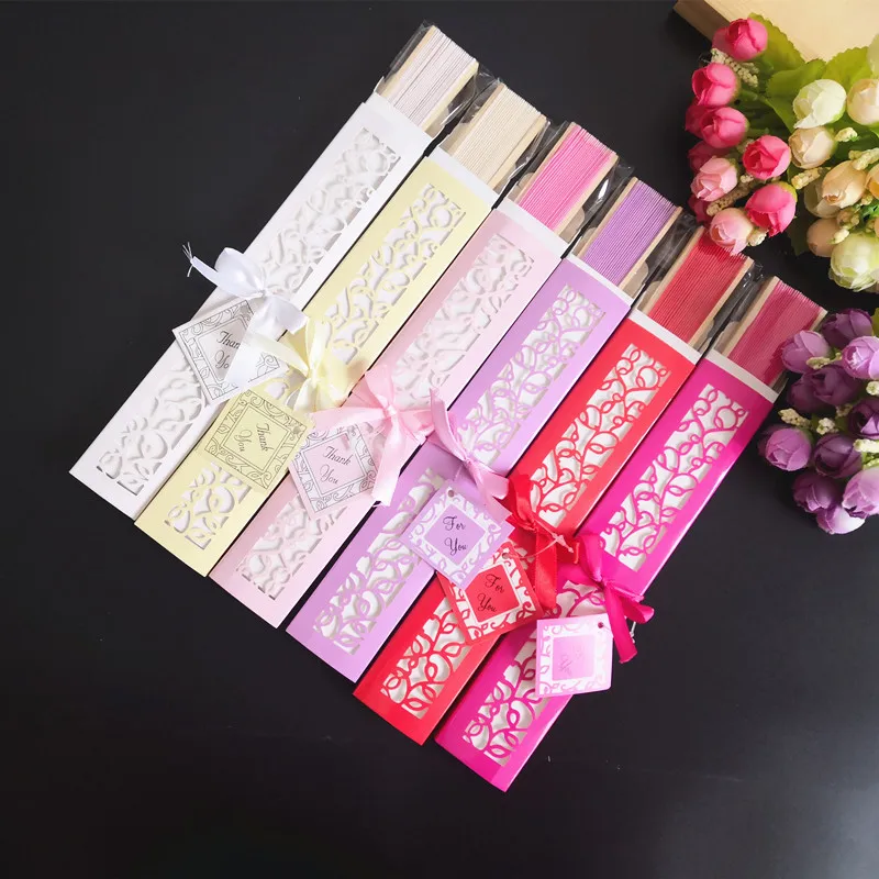 

50pcs/lot Personalized Wedding Favor Gift Customized Printing Text Silk Hand Fan Folding Fan in Gift Box