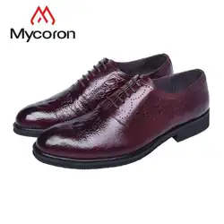 MYCORON/Роскошные дизайнерские туфли, мужские ботинки из натуральной кожи, удобные мужские деловые туфли с круглым носком, chaussure homme Cuir