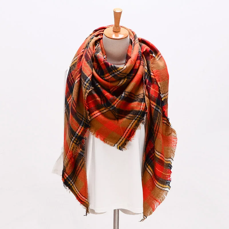 

Winter summer hijab Triangle Scarf For Women female Brand Designer Shawl Cashmere Plaid Scarves Blanket Dropshipping XS027-17