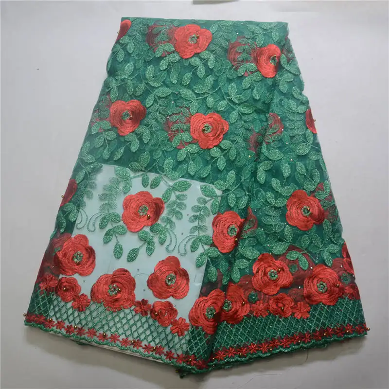 

2018 Latest French Laces Fabrics Green Red Color Tulle African Laces Fabric For Wedding Nigerian Tulle Lace Material 30