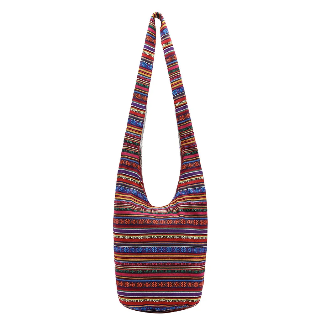 

Rain Bow Color Folk Custom Protable Shouldre Bag Barrel Durable Women's Big Cloth Tote Bohemian Shoulder Bag Flower Canvas Bag