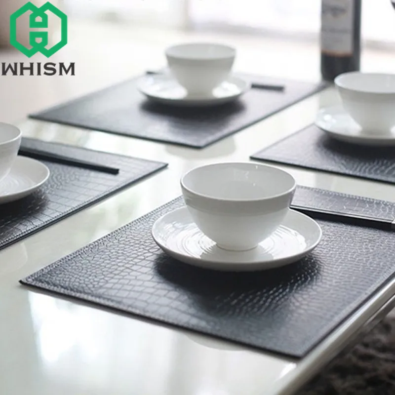 

WHISM Crocodile Pattern Place Mats PU Leather Drink Coasters Insulation Placemat Coffee Cup Coaster Holder Kitchen Table Mats