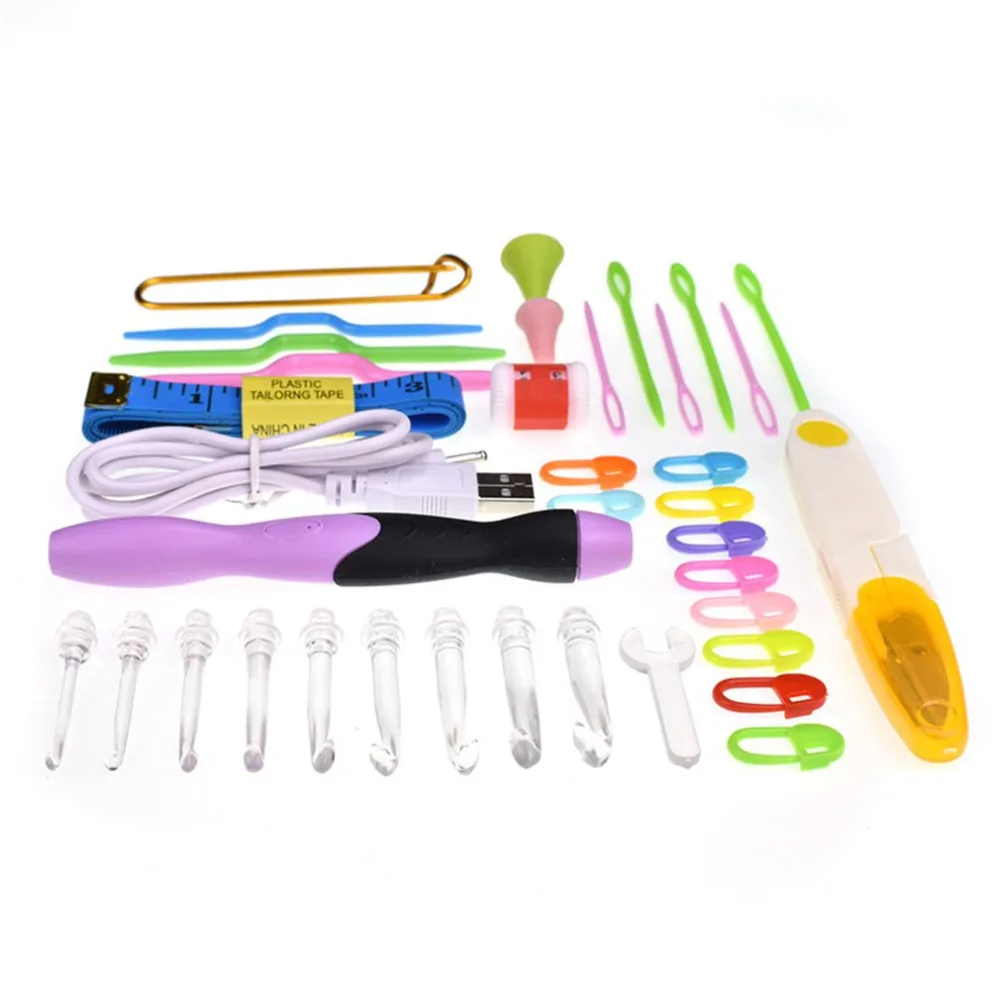 

Rechargeable Lighted Crochet Hook Kit LED Lighting Knitting Needles 9 Sizes Hooks Replaceable Top Hook Sewing Tools with Bag
