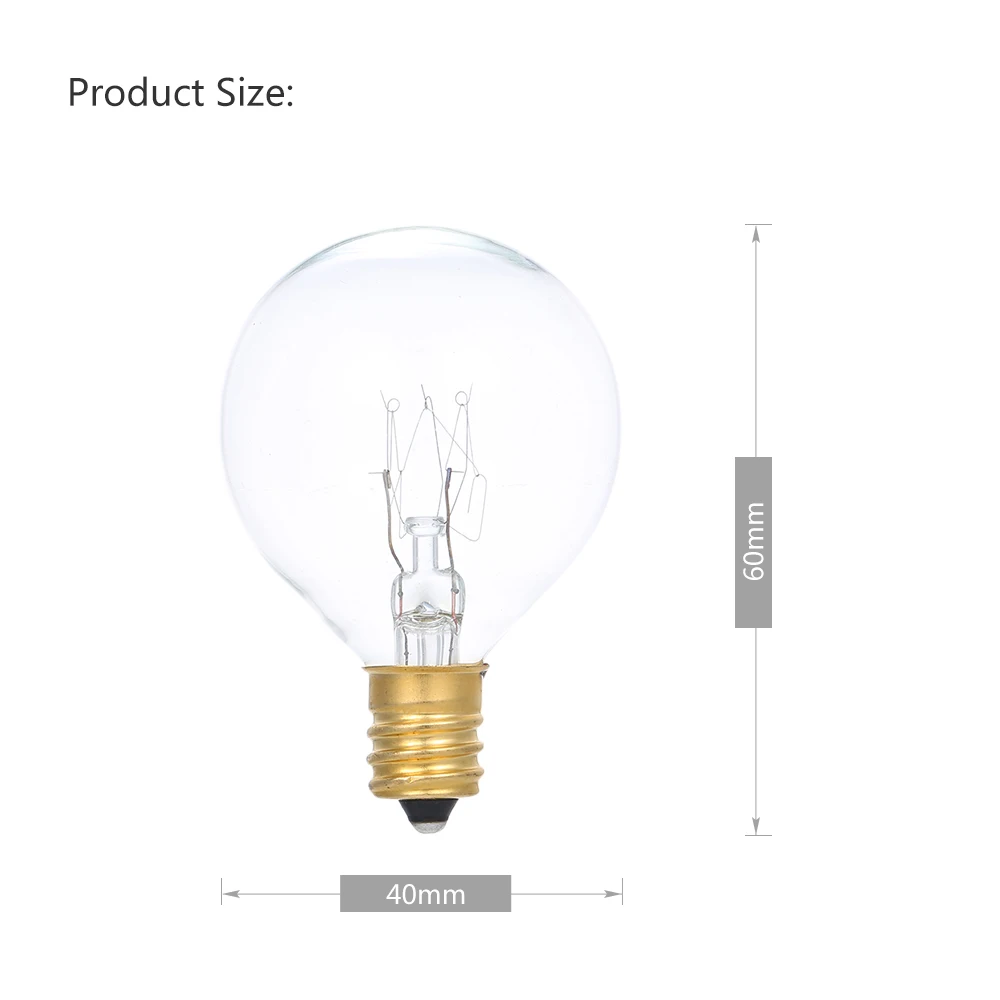Base de Pacote Festa em Casa G40 de Tungstênio 25 para Seqüência de Luz de Casamento Lâmpada Incandescente Globo Titular Tomada E12 Quente Branco Ip44 11 Lâmpadas incandescentes