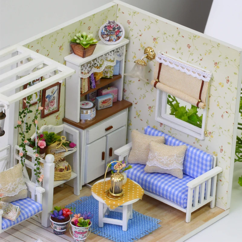 DIY Doll House Furnitures Miniature Doll house Dust Cover Wooden Dollhouse Light Handmade House For Dolls Toys For Children