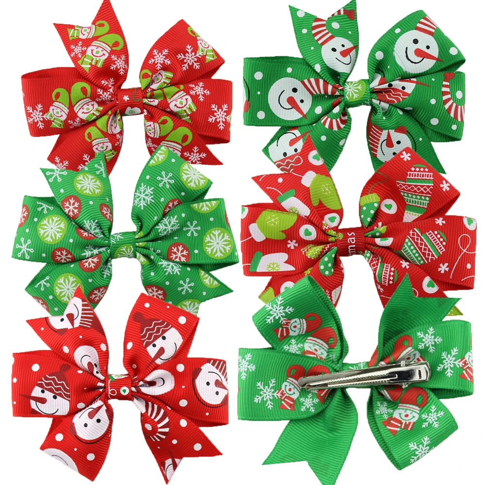 6pcs lot christmas ornaments bowknot hairpin hair clips baby girl christmas hair bows