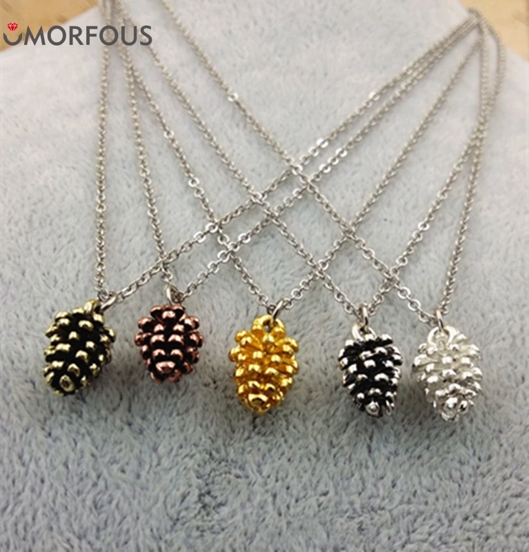 10PCS/Lot Ornaments 5 different color Cute Pinecone Pendant necklace For Women Fashion Jewelry Custom accept