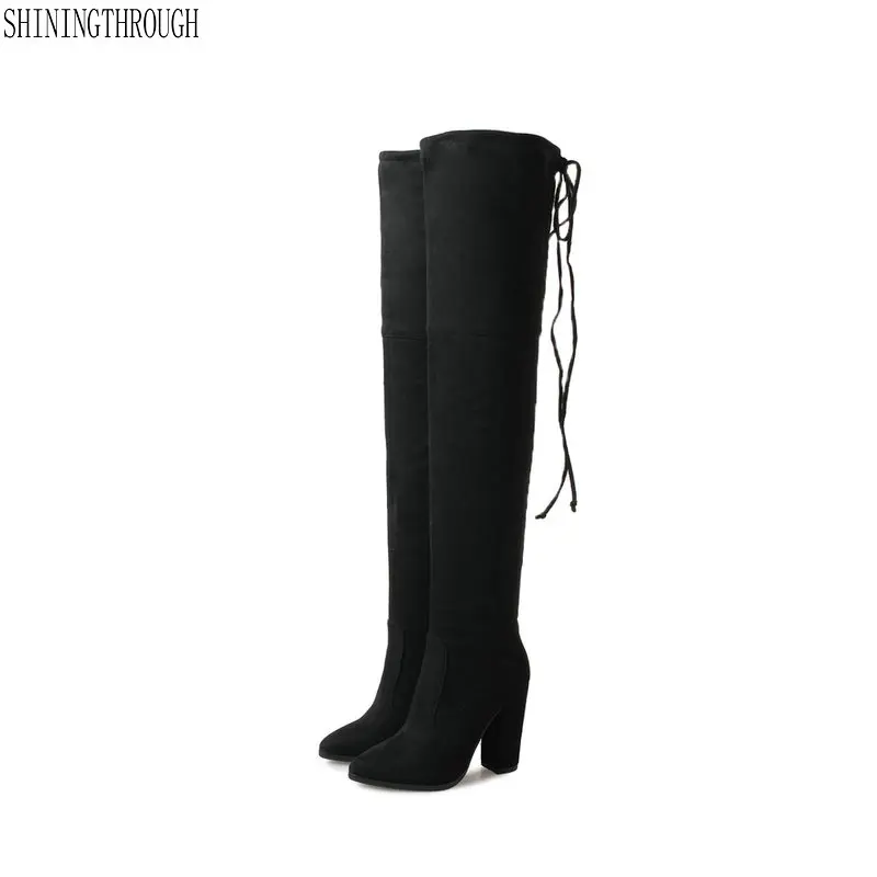 

New stretch suede leather women 10cm high heels boots sexy over the knee high boots ladies party dress wedding shoes size 43