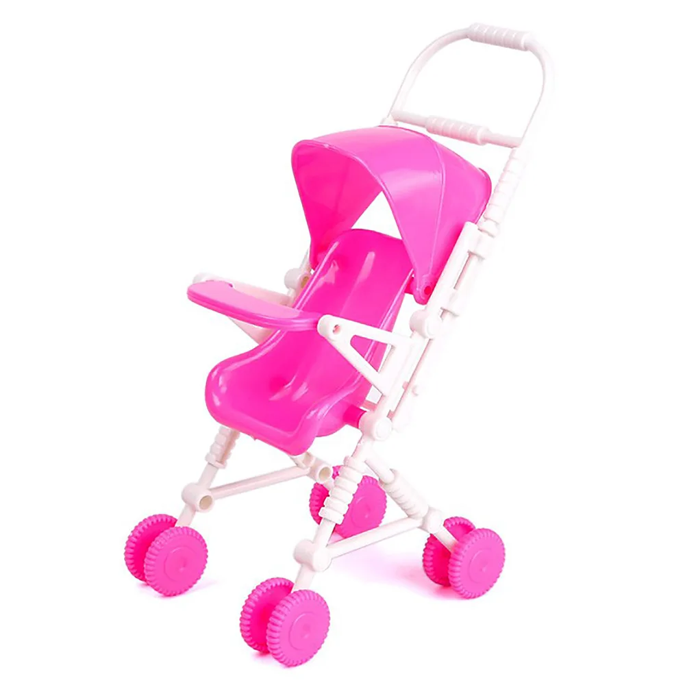 New DIY Assembly Baby Buggy Stroller Pink Dollhouse Carriage Toy