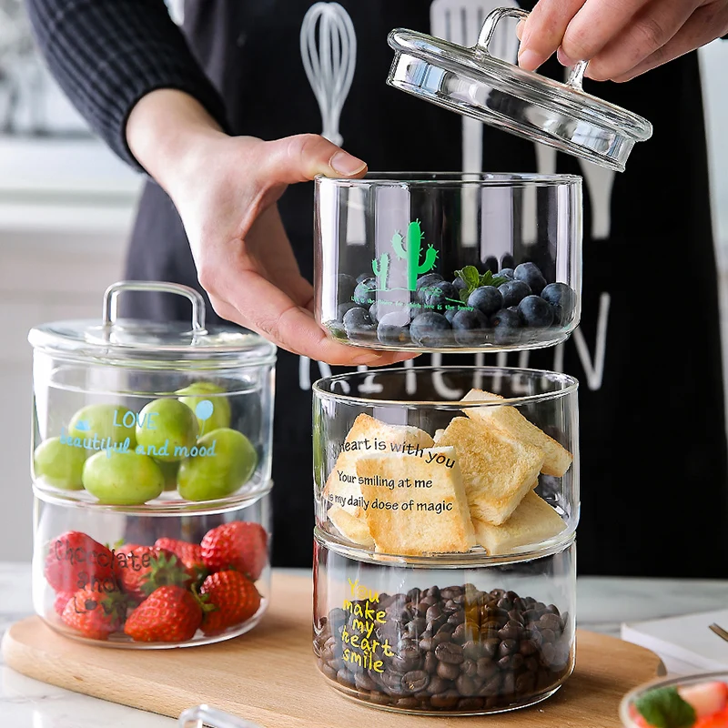 

Heat-Resistant Stackable Glass Storage Jars Food Airtight Container Coffee mason jar Cereal Dispenser Kitchen Storage Organizer
