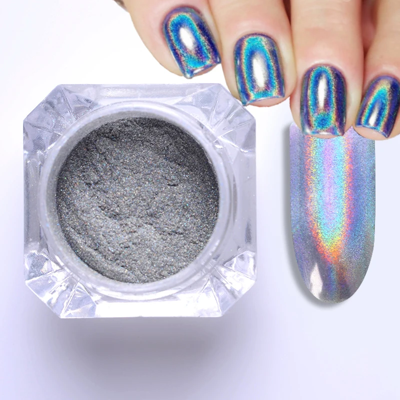 

Laser Rainbow Nail Glitter Silver Powder Holographic Nail Chrome Mirror Pigment Nail Art Gel Polish Decoration