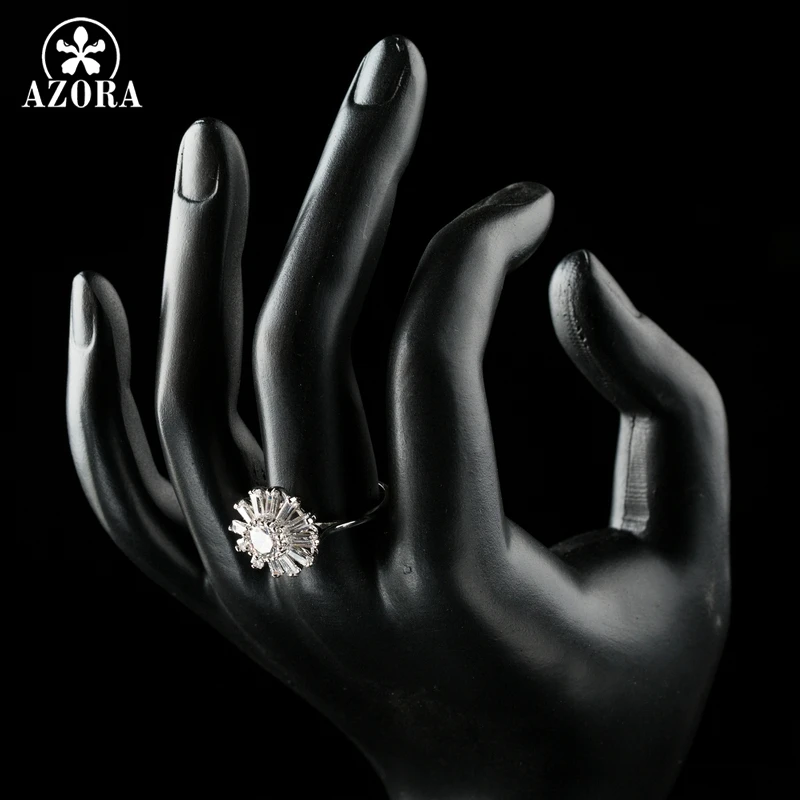 AZORA Engagement Wedding Snowflake Shape Finger Rings for Women Clear Cubic Zirconia Fashionable Jewelry Accessories TR0208