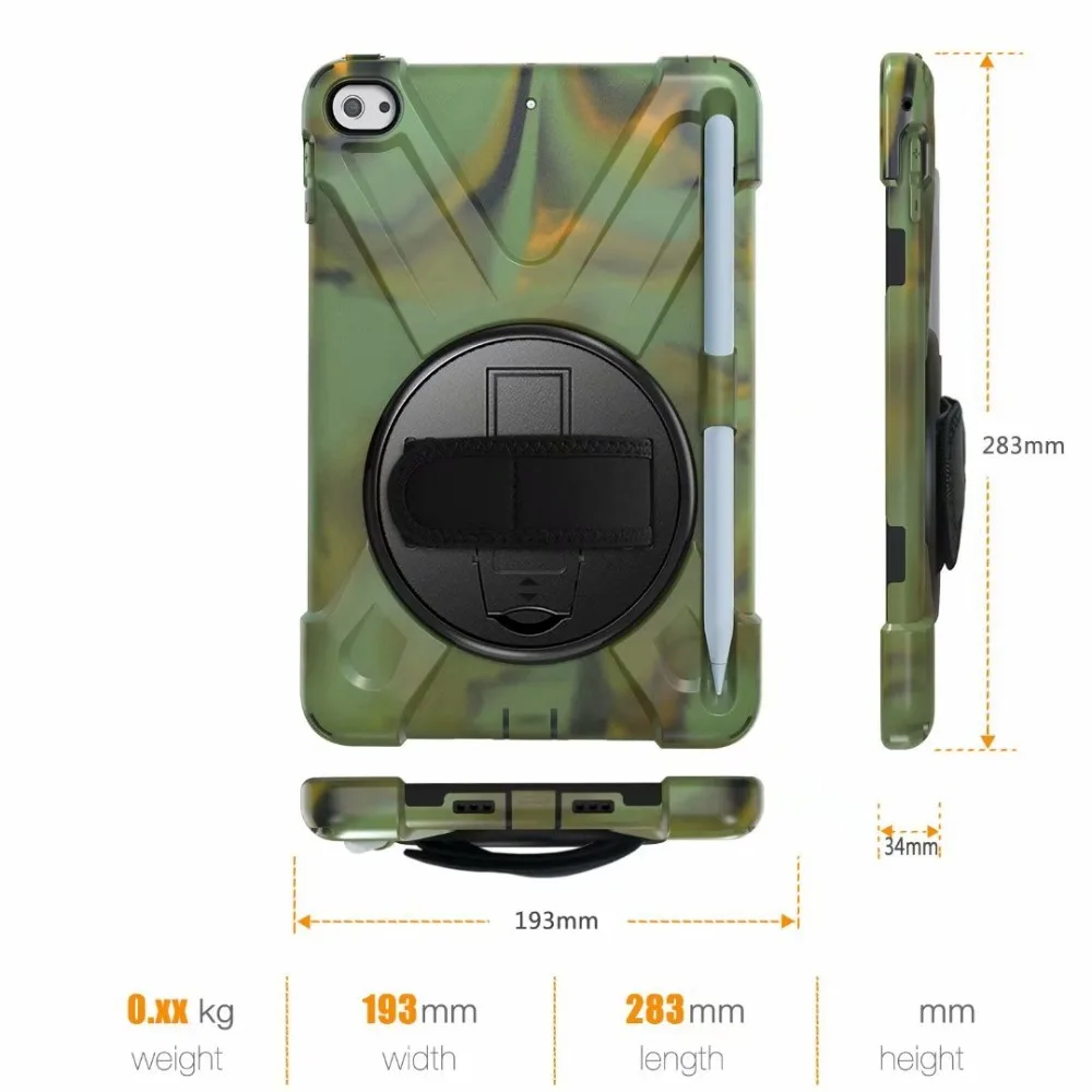 Heavy Duty Case for iPad mini 4 Case Silicon Cover 360 Rotating Shockproof Hand Strap for iPad mini 4 Pencil Holder Kids Cover (4)