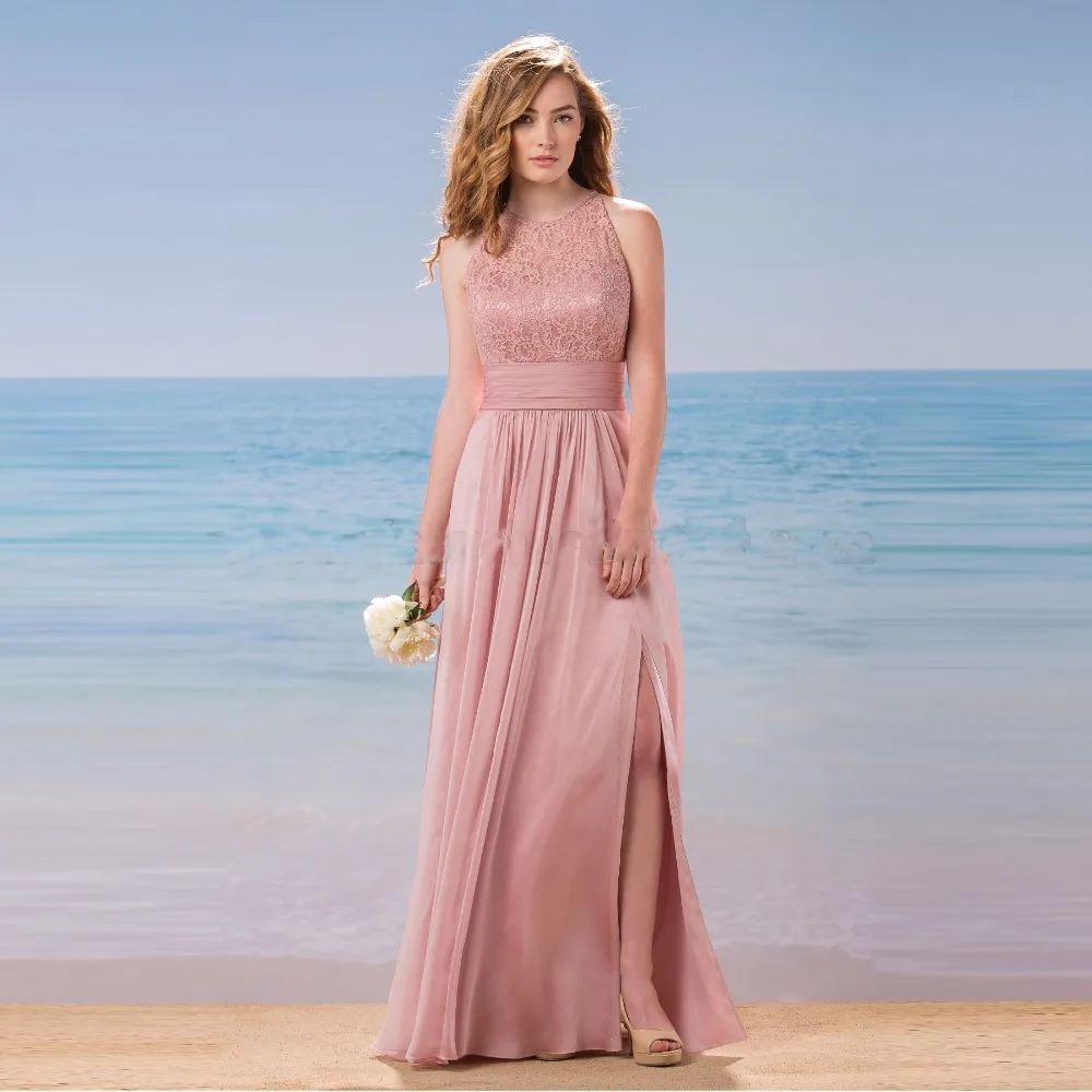 Long Pink Lace Bridesmaid Dresses Plus Size Cheap Halter