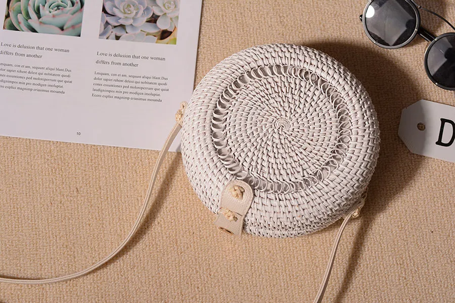 New Vintage Handmade Women White Rattan Bags Stars Flowers Straw Woven Bohemia Style Shoulder Bag Crossbody Handbags B374