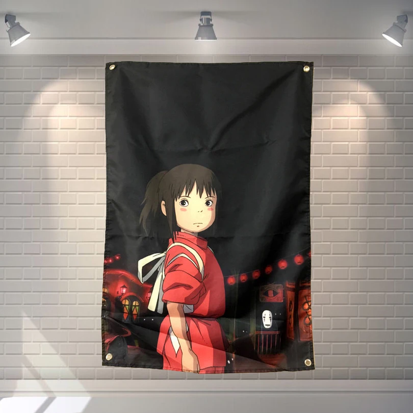 

"Spirited Away" Anime Movies Poster Scrolls Flag Bar Cafes Hotel Theme Home Decoration Banners Hanging Art Waterproof Cloth