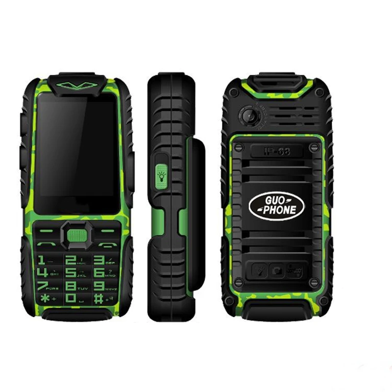 

Cheap Waterproof Feature Mobile Phone Guophone A6 2.4 Inch Dual SIM Card High Flashlight Shockproof Power Bank Old man Cellphone