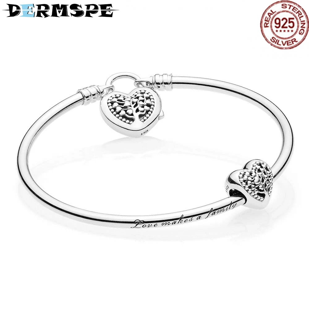 

DERMSPE 925 Sterling Silver Flourishing Hearts Bangle Gift Set Charm Bead Fit DIY Original Bracelets Jewelry 597101