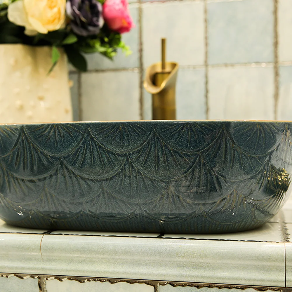 مربع فوق مكافحة حوض السيراميك الحمام الغرور غسل حوض غسل حوض الفن حوض المزجج المحيط موجات LO6181115