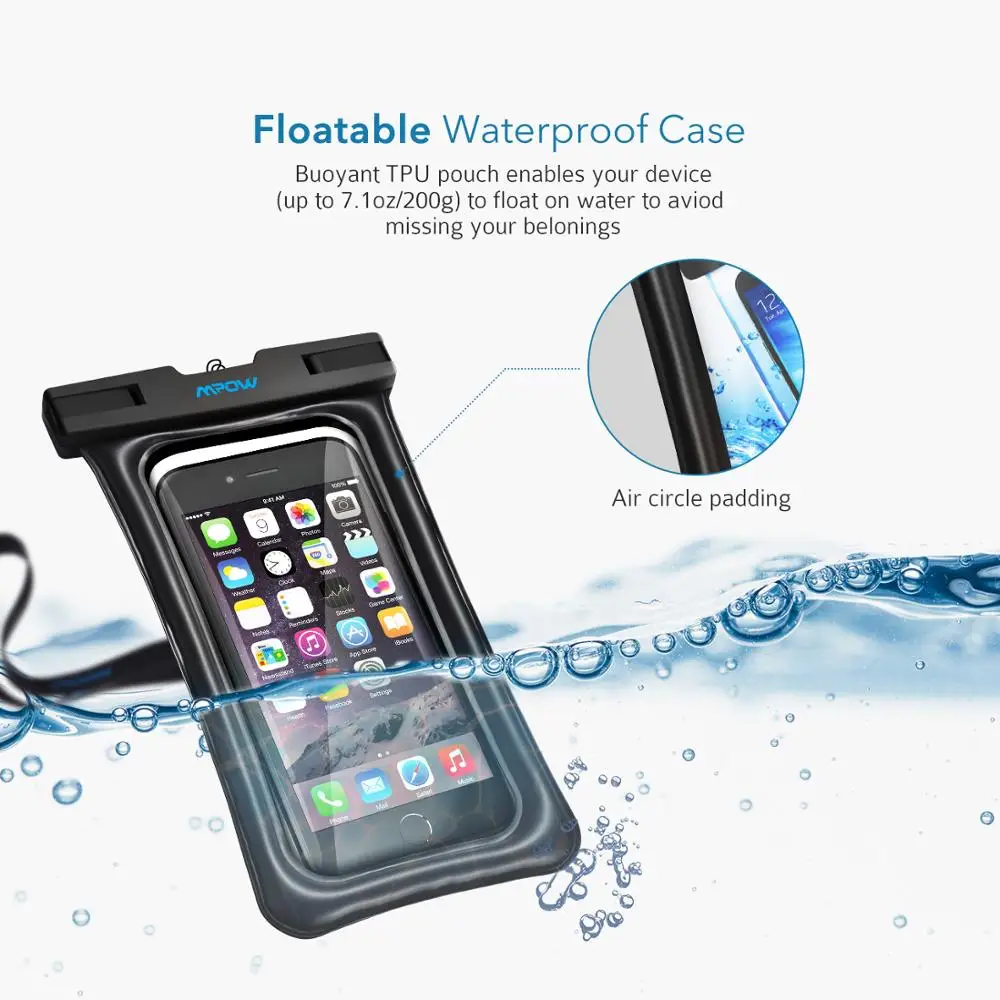 1pcs Mpow IPX8 Floatable Waterproof Bag Case Universal 6.5 '' Underwater Phone Pouch For iPhone Samsung Huawei Cellphone Dry Bag