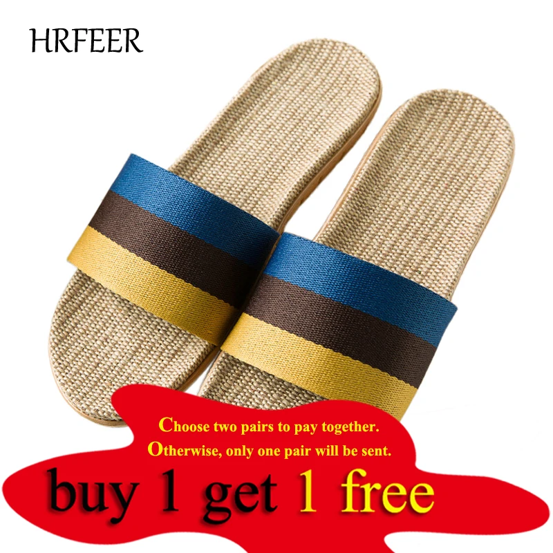HRFEER/2018 мужские летние тапочки Ультра легкие льняные домашние обувь в радужную