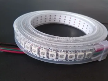 

free shipping 2m/lot dc 5V smd 5050 rgb led 144 pixel/m programmable ws2811 ws2812 led strip,waterproof ip67,white pcb