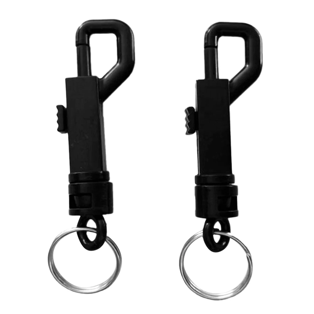 2 Pieces Durable Black Plastic Swivel Snap Hook with Split Ring for Outdoor Backpack Bag Webbing Strap Keyring