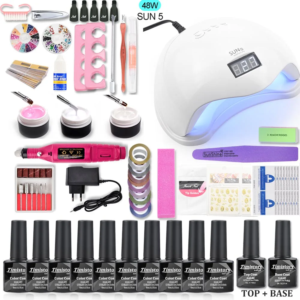 

48W UV LED Lamp For Nail Sets Nail UV Extension Gel Kit Manicure Set With Nail Kit UV Gel Nail Polish Set Manicure Drill Machine