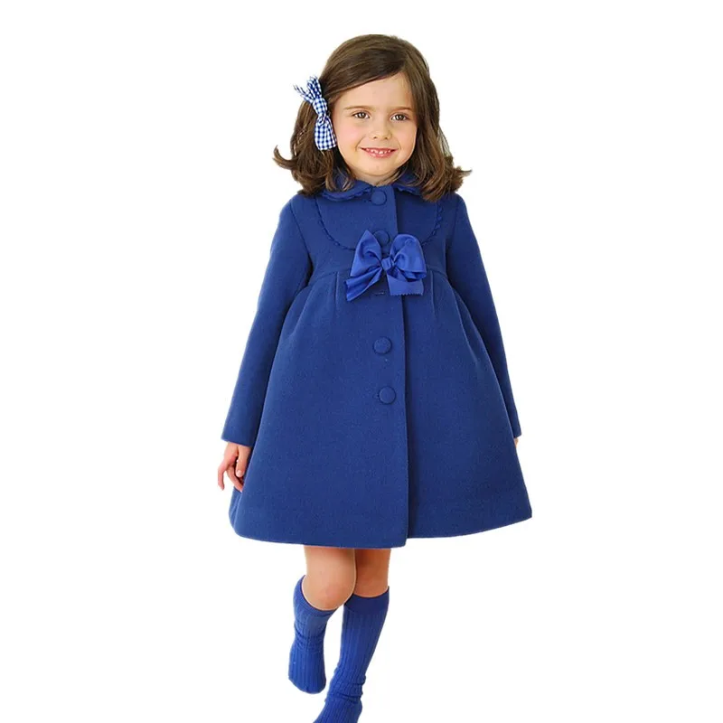Г., зимние пальто для девочек хлопковые куртки с длинными рукавами для девочек, Детское пальто с бантом на поясе теплая верхняя одежда детская одежда - Цвет: Синий