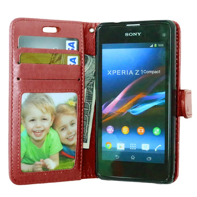 Флип чехол в стиле ретро для Sony xperia Z1 Compact mini искусственная кожа Crazy Horse бумажник с